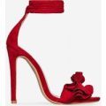 Rive Frill Detail Lace Up Heel In Red Faux Suede, Red