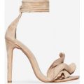 Rive Frill Detail Lace Up Heel In Nude Faux Suede, Nude