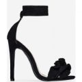 Rive Frill Detail Lace Up Heel In Black Faux Suede, Black