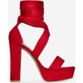 Oriel Lace Up Platform Heel In Red Faux Suede, Red