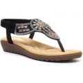 Lilley Womens Black Embellished Toe Post Sandal