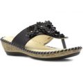 Softlites Womens Black Toe Post Sandal with Flower