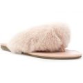 Truffle Womens Pink Faux Fur Flat Toe Post Sandal