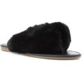 Truffle Womens Black Faux Fur Flat Toe Post Sandal