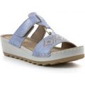 Lotus Womens Blue Glitz Wedge Mule Sandal