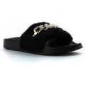 Truffle Womens Black Fluffy Chain Detail Slider