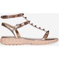 Hydra Studded Detail Gladiator Sandal In Rose Gold Faux Leather, Rose Gold