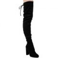 Eva Black Thigh High Boots, Faux Suede,, Black