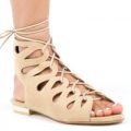 Aimee Nude Lace Up Heels, Open Toe, Faux Leather, Nude