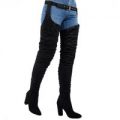Lisa Belted Thigh Boot In Black Faux Suede, Black