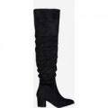 Lomax Over The Knee Long Boot In Black Faux Suede, Black