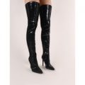 Dazzle Pointed Toe Over The Knee Boots Sequins, Black