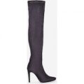 Penny Thigh High Long Boot In Grey Faux Suede, Grey