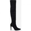 Penny Thigh High Long Boot In Black Faux Suede, Black