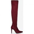 Penny Thigh High Long Boot In Burgundy Faux Suede, Red