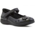 Walkright Girls Black Coated Leather Riptape Shoe