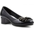 Lilley Girls Black Patent Heeled Bow Court Shoe