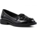 Lilley Girls Black Flower Detail Patent Loafer