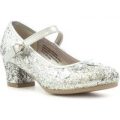 Lilley Sparkle Girls Silver Gem Heeled Bar Shoe