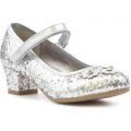 Lilley Sparkle Girls Silver Easy Fasten Party Shoe