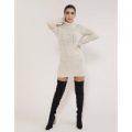 Sand Roll Neck Cable Knitted Dress, Beige