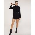 Roll Neck Cable Knitted Dress, Black