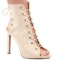 Melina Light Cream Stiletto Lace Up Ankle Boots, Faux Suede, Nude