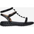 Hydra Studded Detail Gladiator Sandal In Black Faux Leather, Black