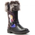 Disney Frozen Girls Black Faux Fur Top Calf Boot