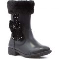 Walkright Girls Black Bow Faux Fur Calf Boot