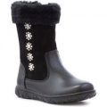 Walkright Girls Black Faux Fur Top Calf Boot