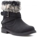 Walkright Girls Black Faux Fur Top Ankle Boot