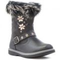 Walkright Girls Grey Flower Fur Top Calf Boot