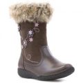 Girls Walkright Brown Embroidered Flower Calf Boot