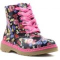 Pink Girls Floral Lace Up Ankle Boot