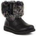 Walkright Girls Black Fur Ankle Boot With Bow