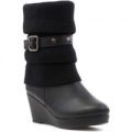 Lilley Girls Black Knitted Collar Wedge Boot