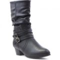 Girls Lilley Black Ruched Heeled Calf Boot