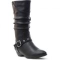 Lilley Girls Black Calf Ruched Boots with Studs