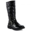 Girls Lilley Black Patent Quilted Biker Boot