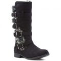 Lilley Girls Black Buckle Faux Fur Knee High Boot
