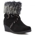 Lilley Girls Black Faux Fur Top Wedge Ankle Boot