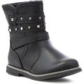 Chatterbox Girls Black Strappy Matte Effect Boot