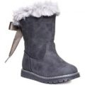 Chatterbox Girls Grey Faux Suede Bow Slip On Boot