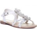 Walkright Girls White Diamante Floral Flat Sandal