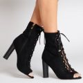 Lucy Black Lace Up Heel In Faux Suede, Black