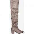 Lomax Over The Knee Long Boot In Taupe Faux Suede, Brown