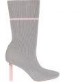 Madison Pink Slim Heel Boot In Grey Knit, Grey