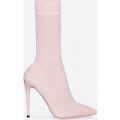 Ziva Striped Pointed Toe Sock Boot In Pink Knit, Pink