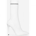 Ziva Striped Pointed Toe Sock Boot In White Knit, White